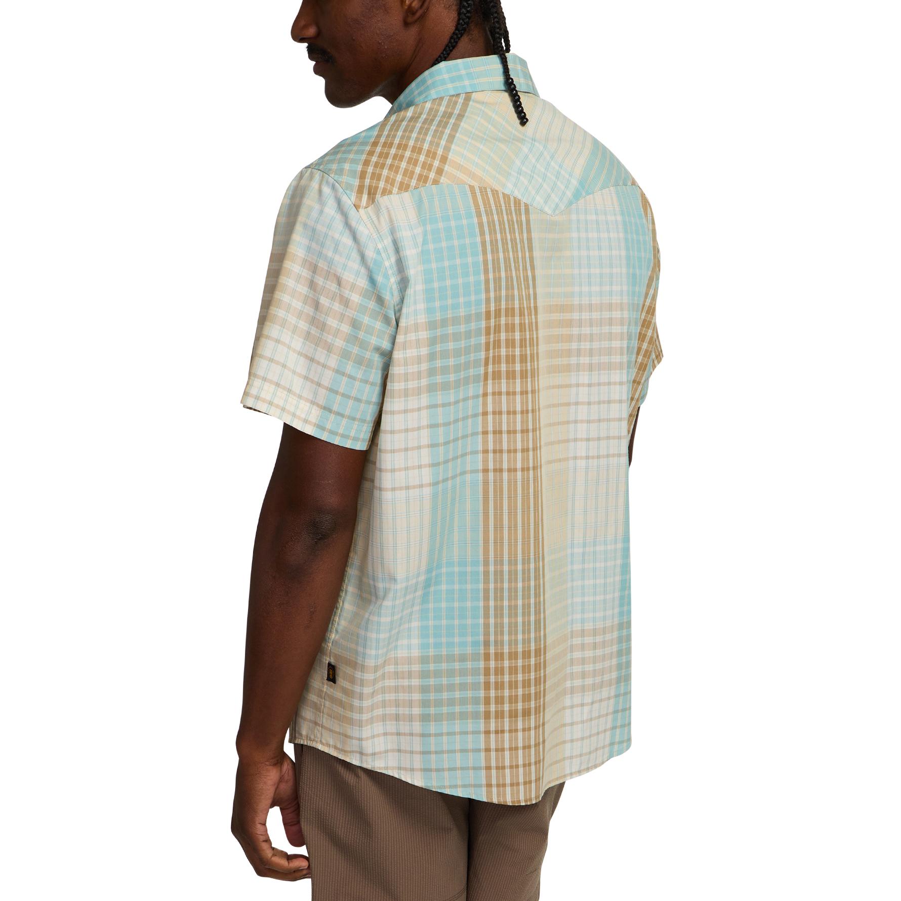 Howler Brothers Free Range Fleece Pullover Men's in Cottage Plaid Seafoam
